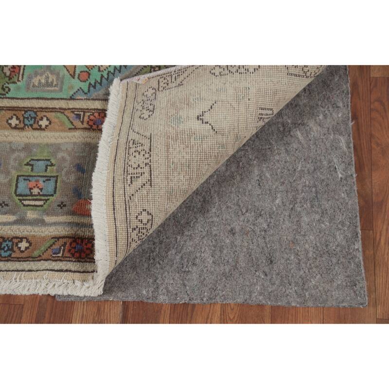 Green Tabriz Persian Vintage Area Rug Traditional Handmade Wool Carpet - 6'4" x 9'5"