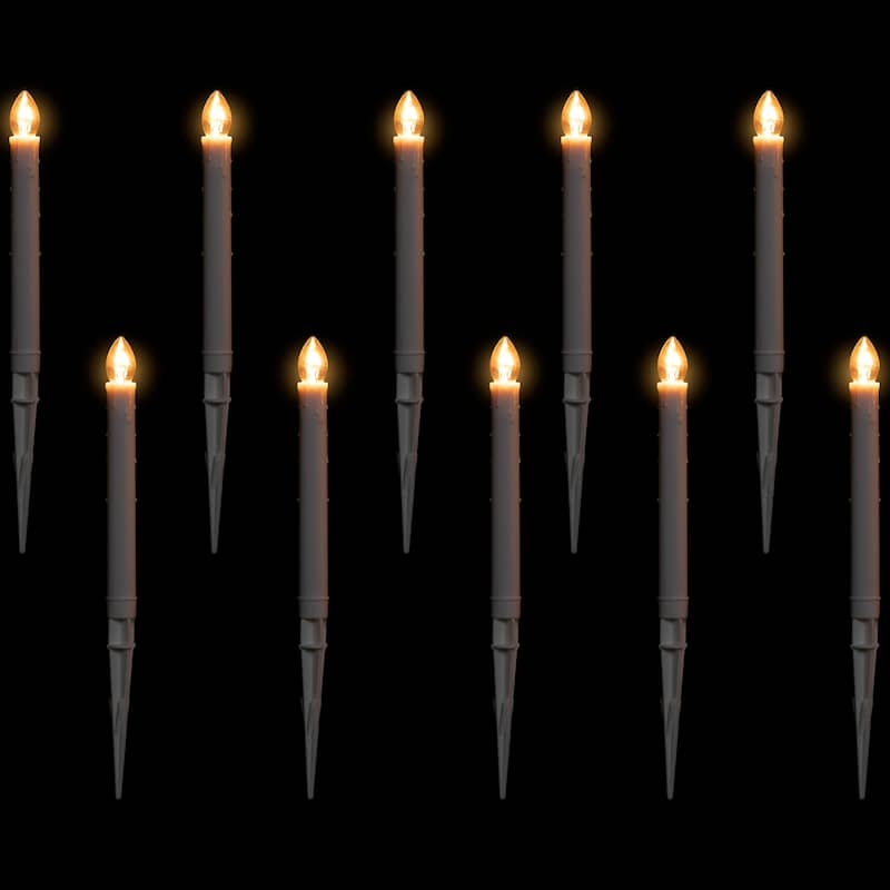 10-Count White C7 Candle Pathway Markers Christmas Lights, White Wire