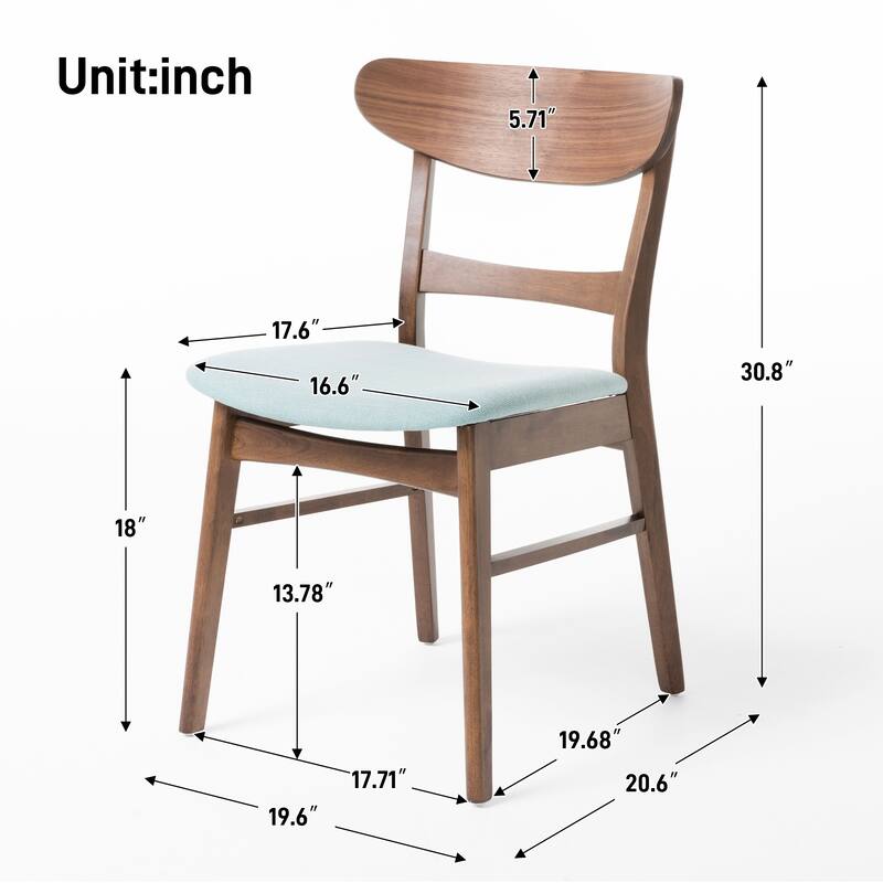 Roomfitters Mid-Century Modern Dining Chairs with Solid Wood Frame and Upholstered Seat, Set of 2