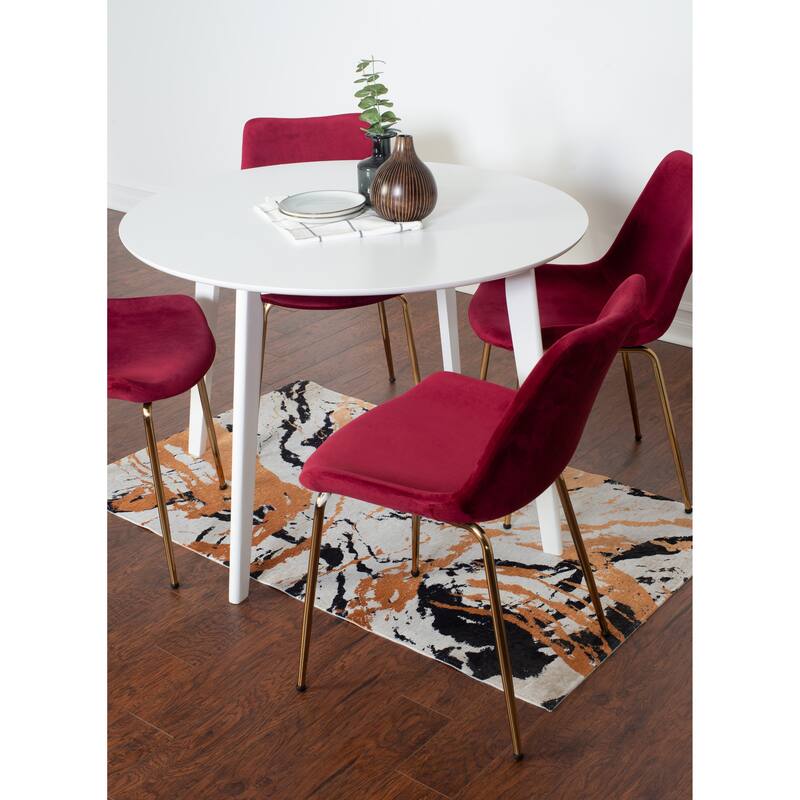 Modern Dining Set with Round Table & Velvet Upholstered Chairs