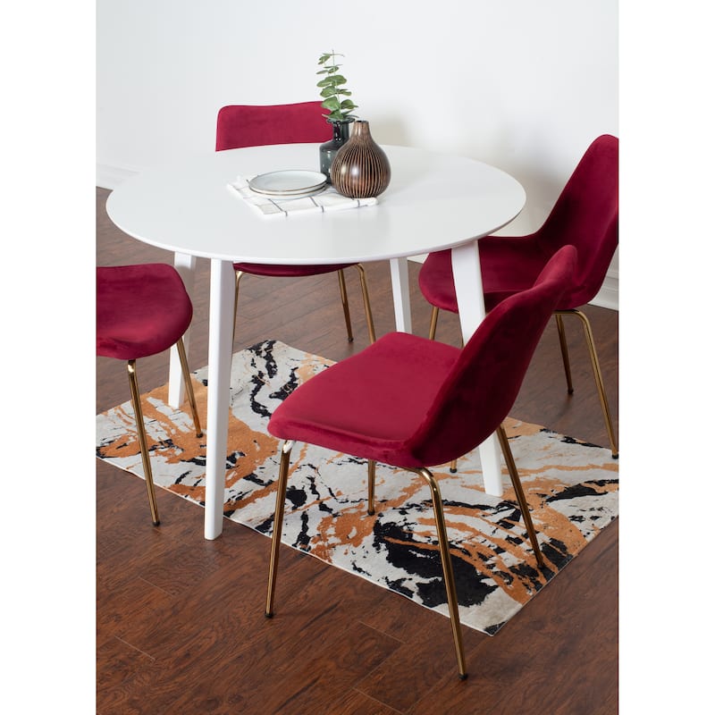 Roundhill Furniture Aufurr Contemporary 5-Piece Dining Set, White Round Table and 4 Chairs