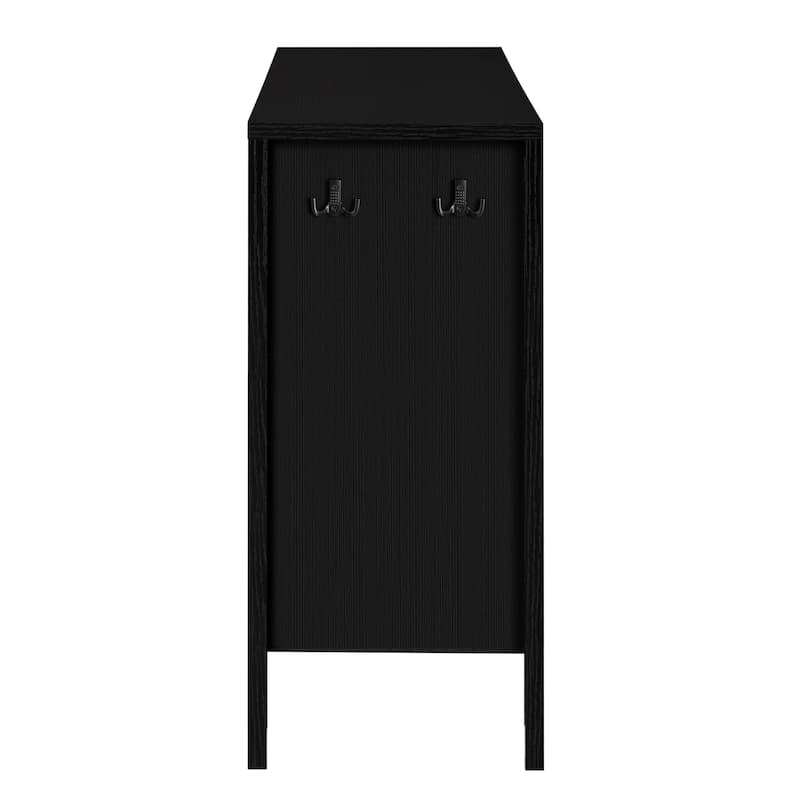Modern 57.5" Stripe Door Storage Cabinet, 4-Door Sideboard with Back-of-Door Storage Racks & Side Hooks, Adjustable Shelves