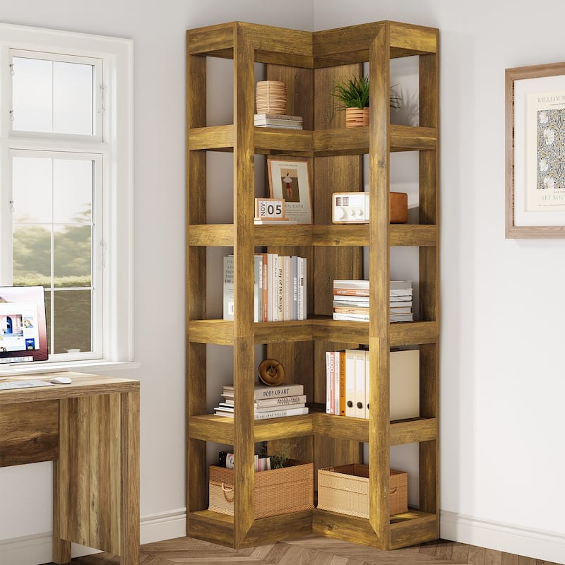 71" L-Shaped Tall Corner Bookshelf