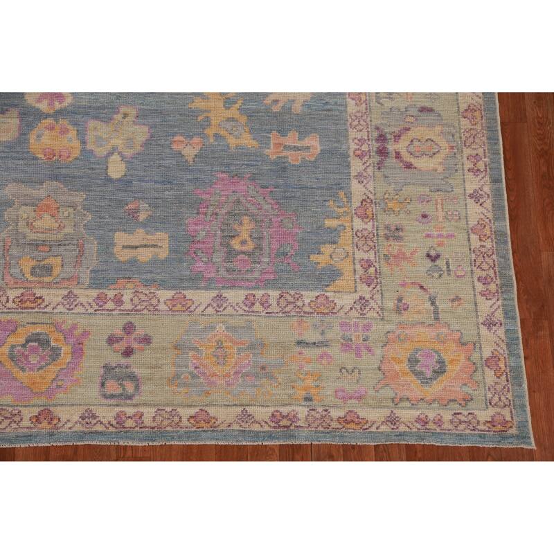 Hand Knotted Oriental 100% Wool Carpet Transitional All-Over Navy Blue & Blues Oushak Area Rug - 10' 2'' X 8' 5''