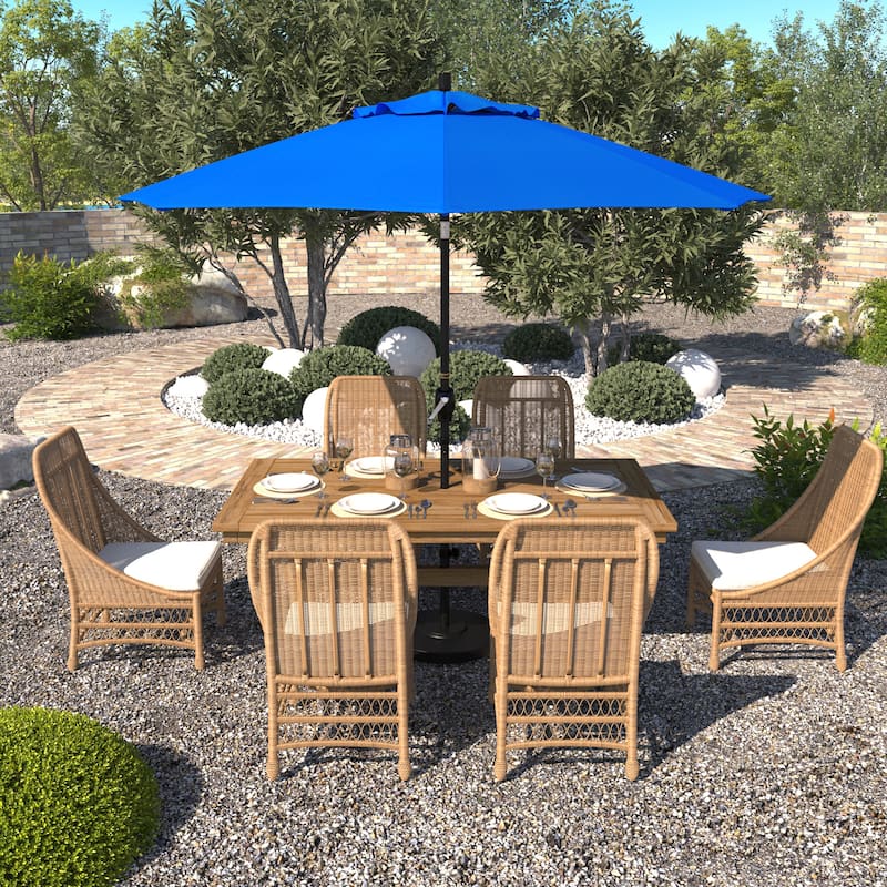 California Umbrella 9-foot Round Crank Lift, Push ButtonTilt, Black Frame Finish, Aluminum Patio Umbrella with Sunbrella Fabric