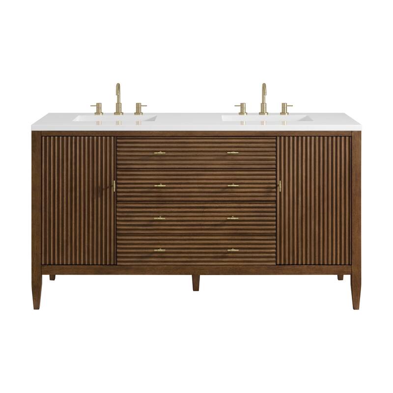 James Martin Vanities 485-V60D-3WZ Myrrin 60" Double Basin Wood Vanity - Mid-Century Walnut - Walnut Finish