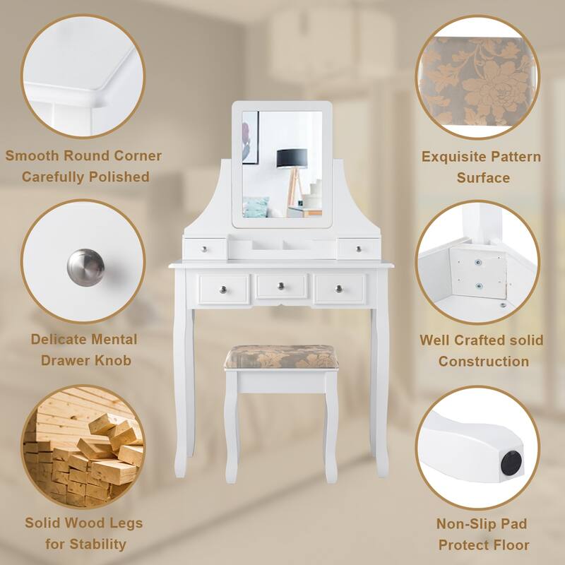 Gymax Vanity Set W/5 Drawers &Removable Box Makeup Dressing Table and