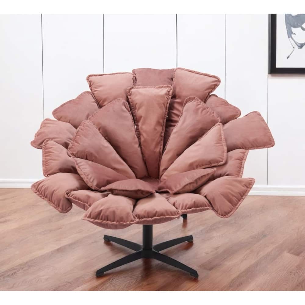HomeRoots 42" Pink And Black Velvet And Upholstered Swivel Side Chair - 42' X '35' X '37