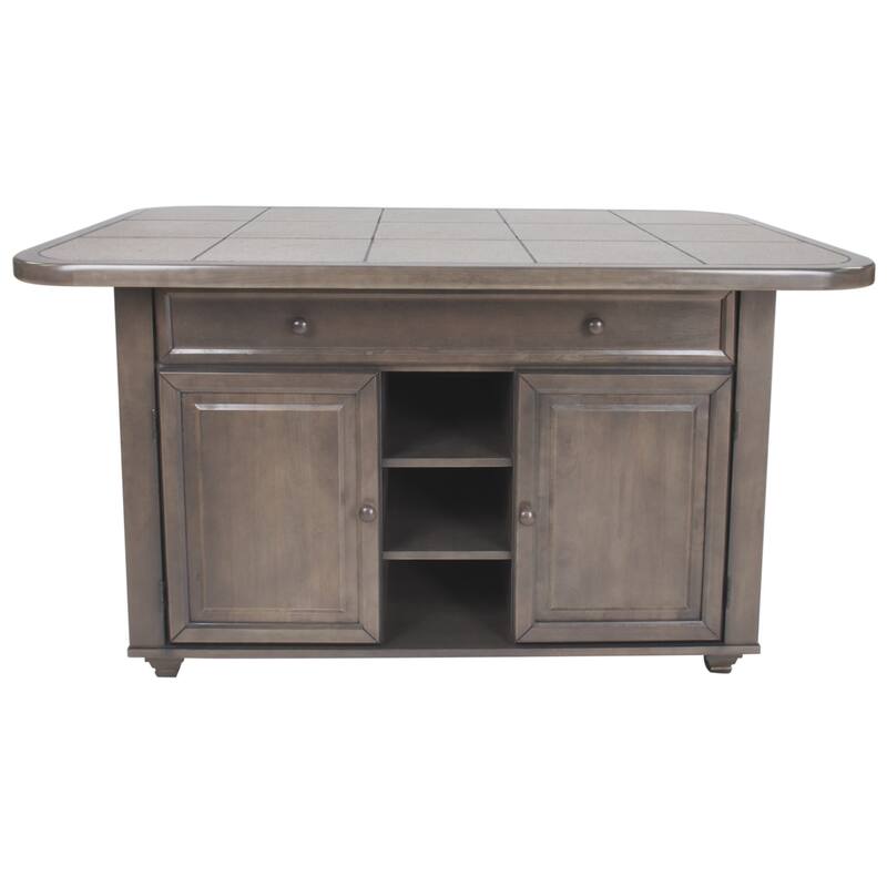 Kitchen Island with Storage, Rolling Cart, Gray Tile Top, Kitchen Workstation