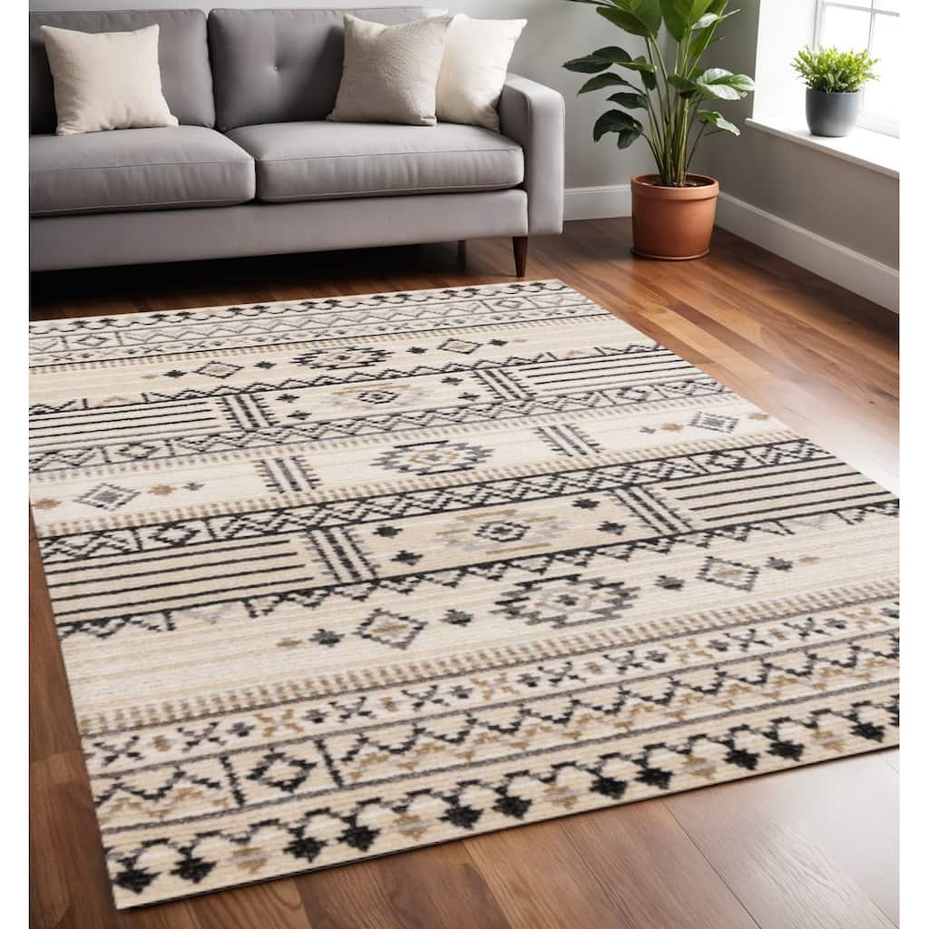 HomeRoots Tribal Modern Rectangle Area Rug - 5' X 8'
