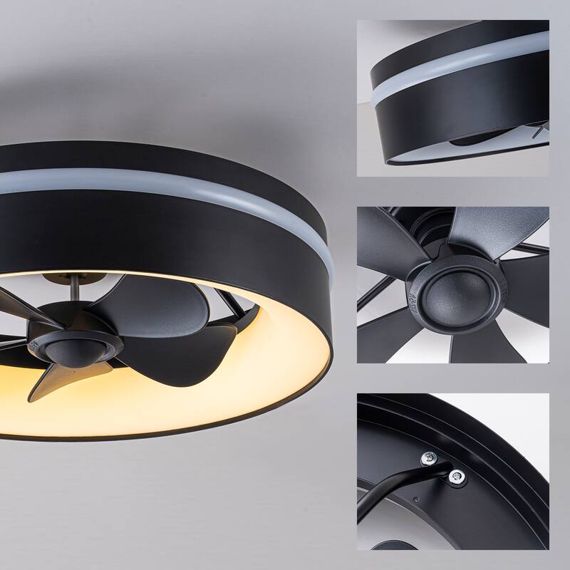 17.7" Modern Black LED Ceiling Fan with Light and Remote, Dimmable & Color Changing, 6 Speeds, Timer, Reversible Motor
