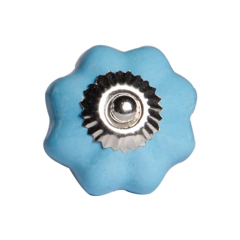 Ceramic Floral Round Knobs Set with Silver Finish and Screw