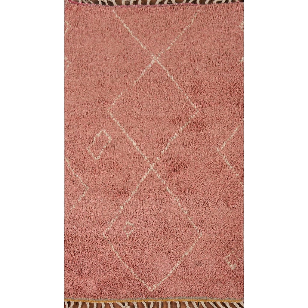 Pink Plush Moroccan Accent Rug Hand-Knotted Wool Carpet - 2'10" x 5'3"