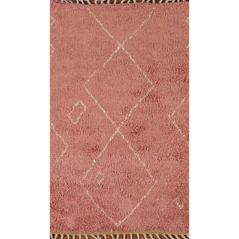 Pink Plush Moroccan Accent Rug Hand-Knotted Wool Carpet - 2'10" x 5'3"