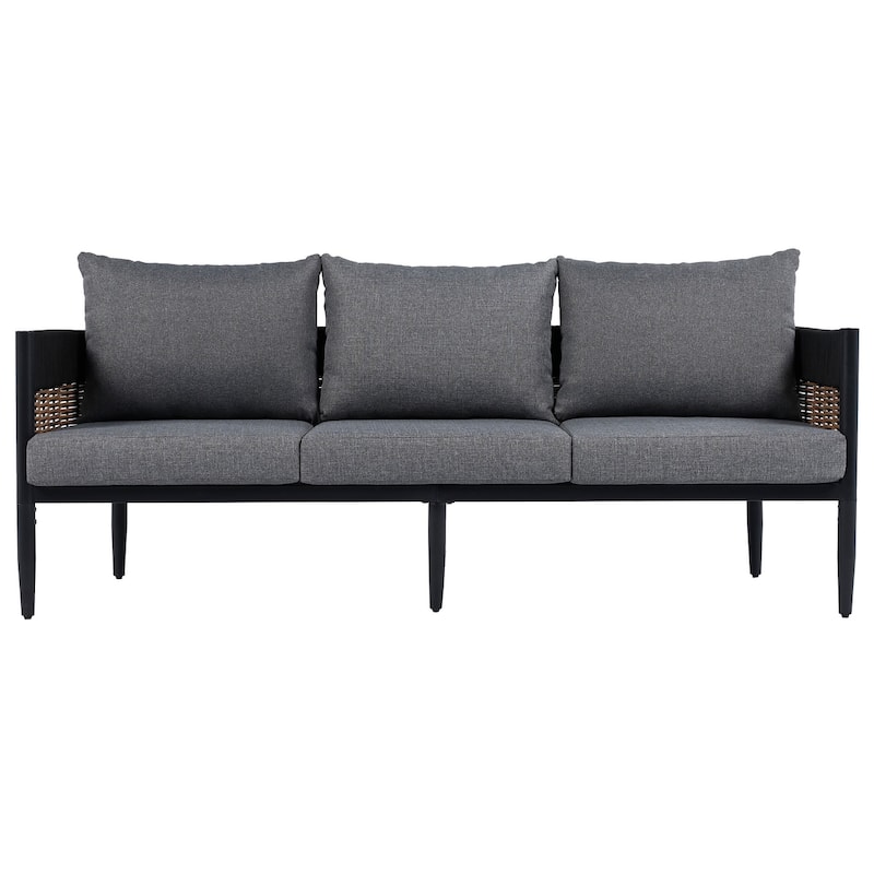 SAFAVIEH Outdoor Patio Furniture Harrison 3 Seater Sofa - 78"W x 28"D x 26"H - Black/Grey