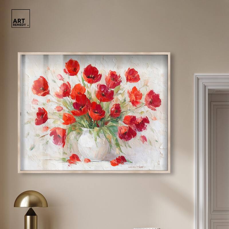 Red Blooms in a Vase Shadowbox by Art Remedy
