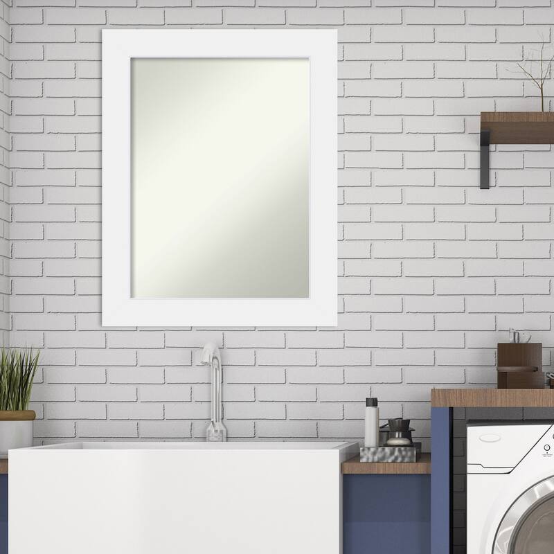 Non-Beveled Wood Bathroom Wall Mirror - Corvino White Frame