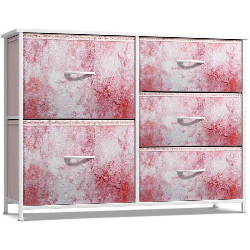 5 Drawer Bedroom Chest Dresser and TV Stand, Pastel Collection - Tie-Dye Pink