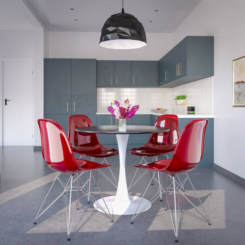 Cresco Transparent Acrylic Chairs with Chrome Eiffel Legs - Modern Dining Chairs for Kitchen Dining Room Home Office Set of 2