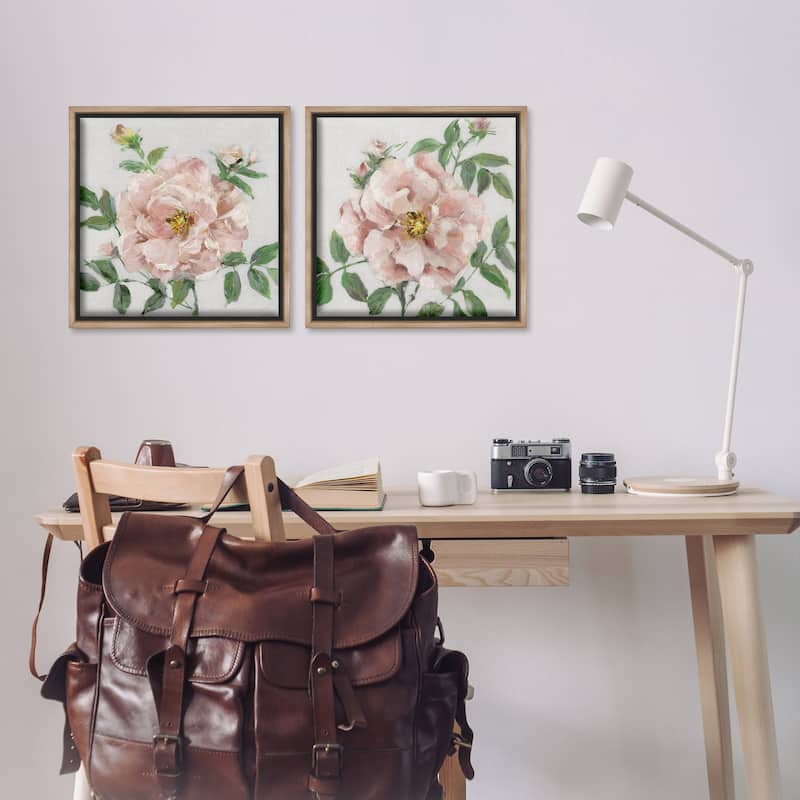Stupell Soft & Subtle Peonies Framed Floater Canvas Wall Art Design By Sally Swatland (Set of 2)