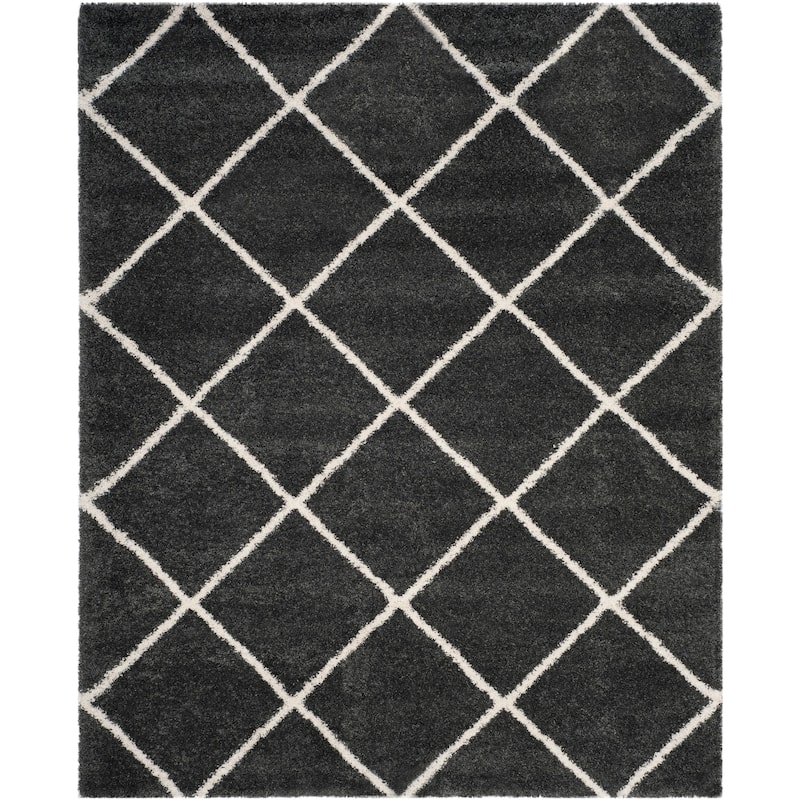 SAFAVIEH Hudson Shag Estella Diamond Trellis 2-inch Thick Rug - 8' Square - Dark Grey/Ivory - Square