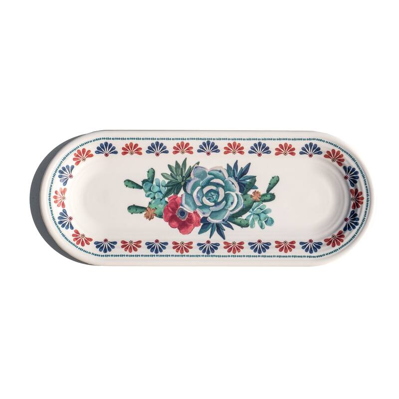 Abode Homewares Desert Succulent NewWave Melamine Serving Tray - Cream - 15" x 6.1" - Cream
