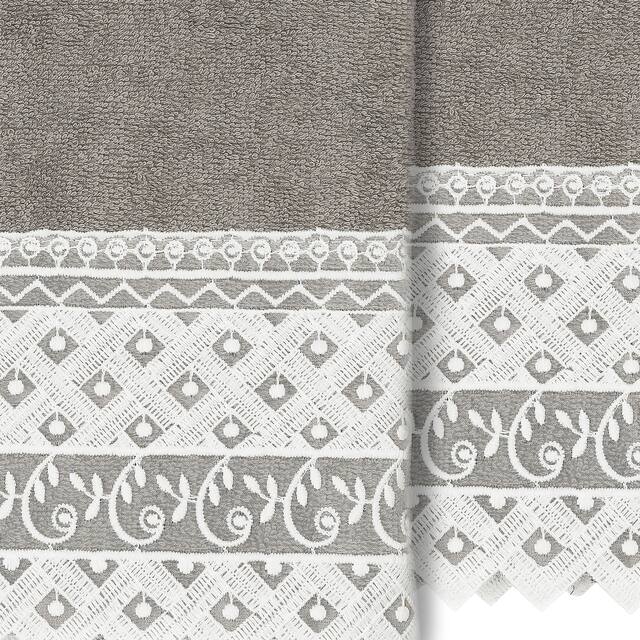 Authentic Hotel and Spa 100% Turkish Cotton Aiden 2PC White Lace Embellished Hand Towel Set