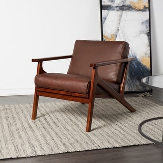 Studio 350 teak wood & brown leather chair with ottoman set sale