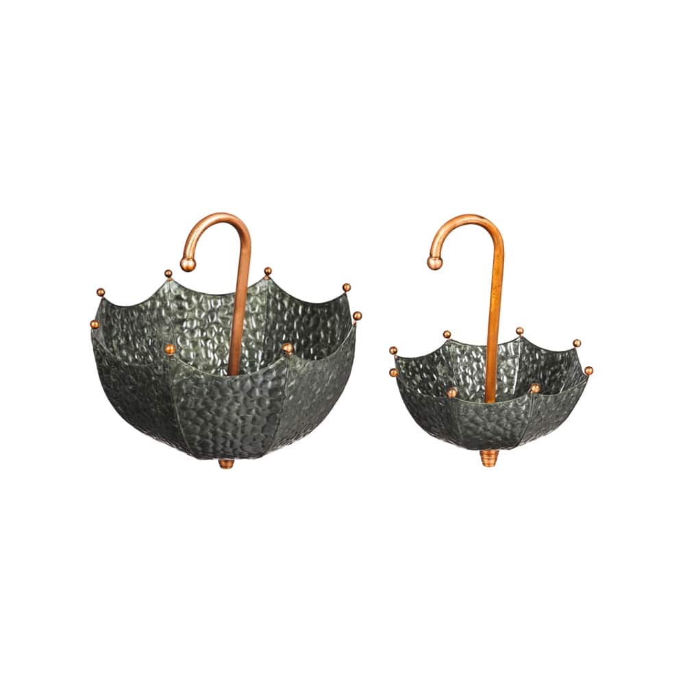 15 in. Metal Umbrella Hanging Basket Planters (Set of 2)