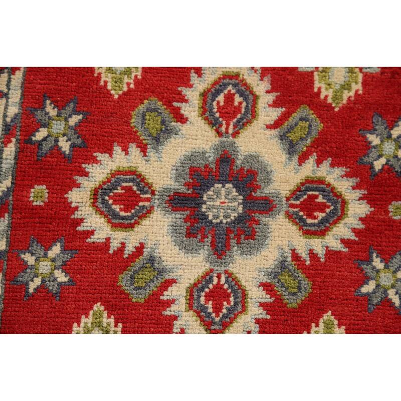 Red Kazak Oriental Foyer Rug Hand-Knotted Geometric Wool Carpet - 2'0" x 3'1"