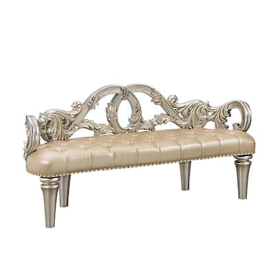 Faux Leather Upholstered Bench in Champagne and Gold