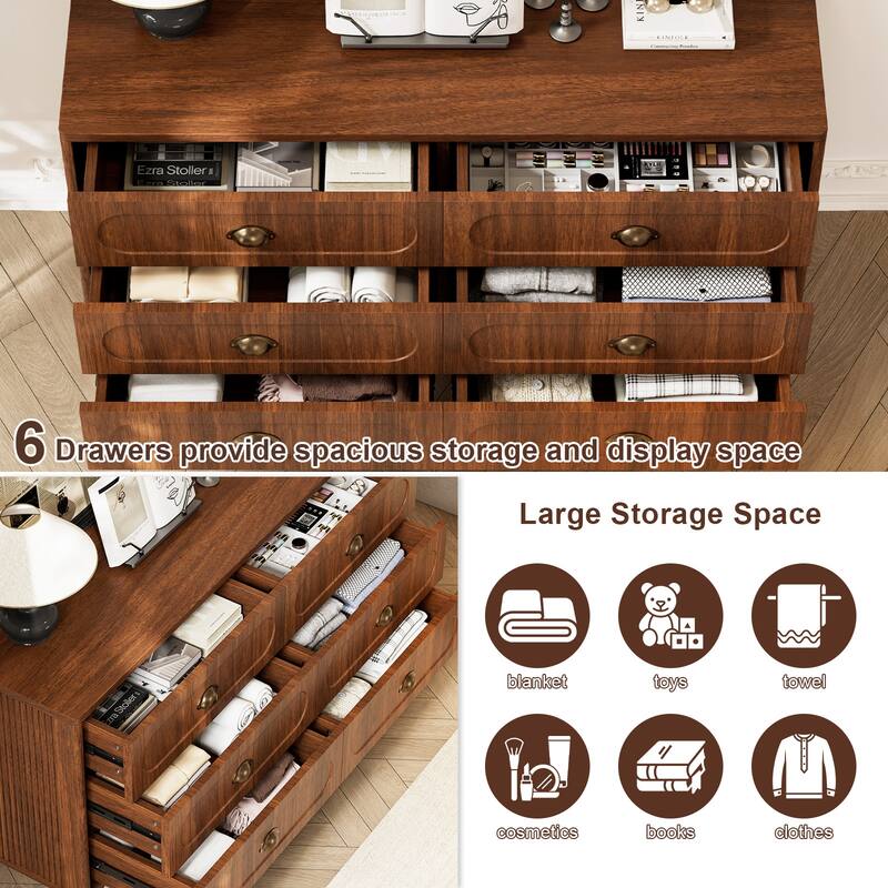 Gymojoy Fluted Dresser for Bedroom, Mid Century Modern Drawer Wood Chest Organizer, Small Storage Dresser for Living Room