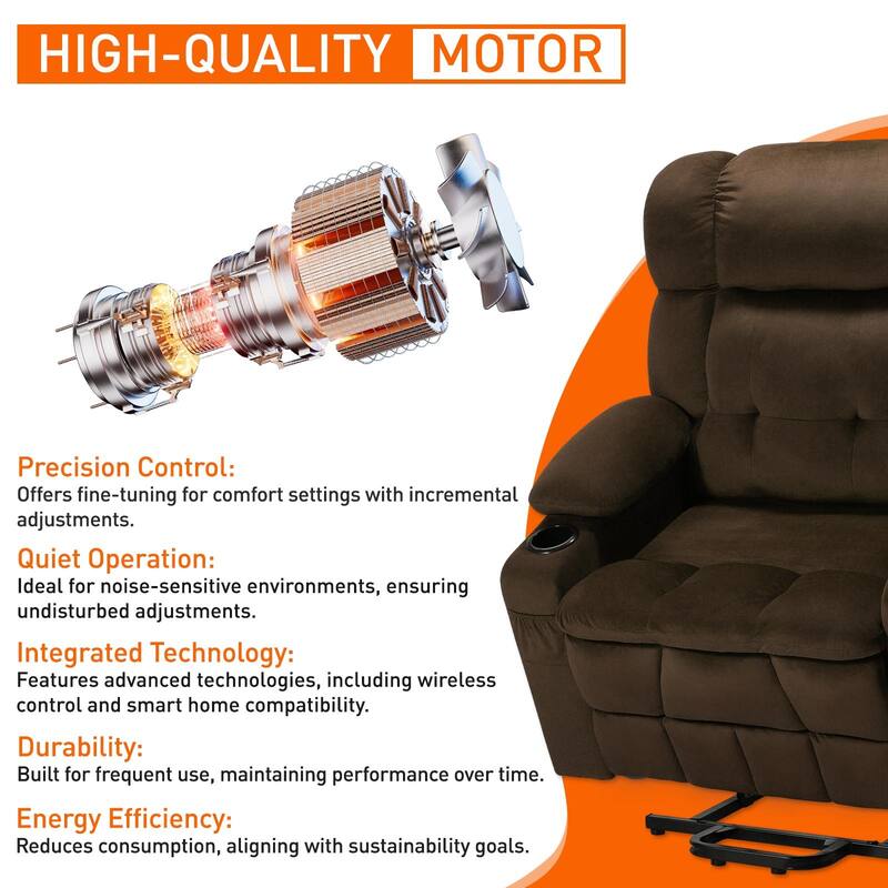 35" Wide Quiet Lift Velvet Recliner w/Massage and Heat