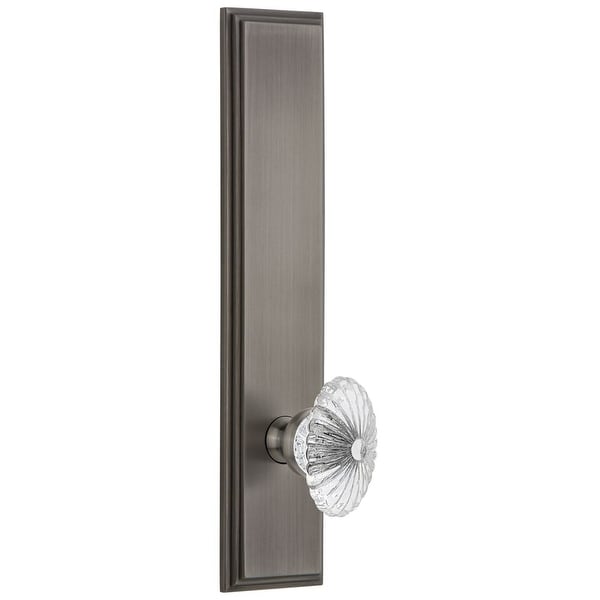 Grandeur CARBUR_TP_PRV_234_LH Carre Solid Brass Tall Plate Rose Left Handed Privacy Door Knob Set with Burgundy Crystal Knob