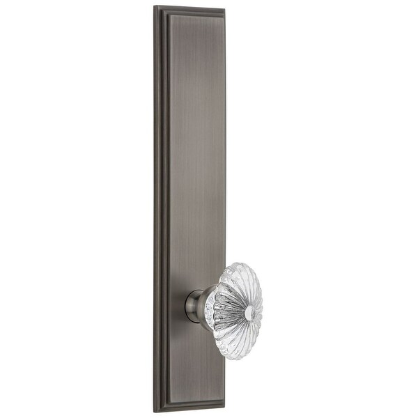 Grandeur CARBUR_TP_PSG_238 Carre Solid Brass Tall Plate Rose Passage Door Knob Set with Burgundy Crystal Knob and 2-3/8"