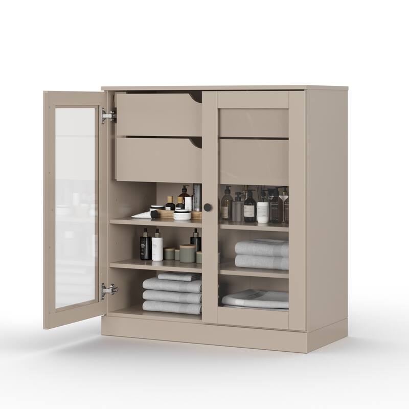Palace Imports 100% Solid Wood 32" Bathroom Cabinet with Clear Glass Doors, 2-Drawers and Adjustable Shelves