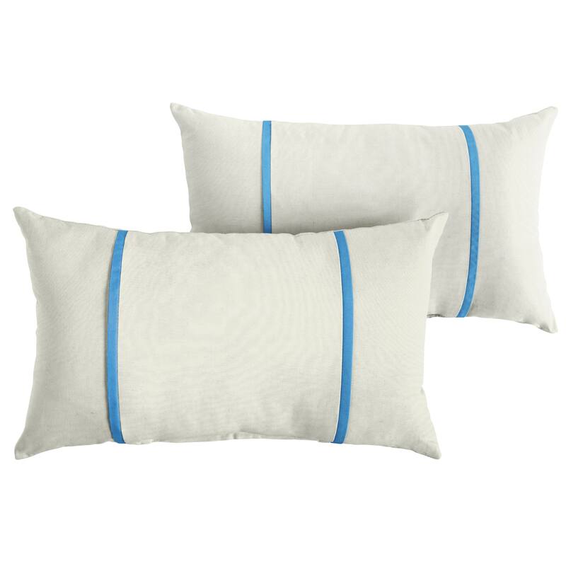 Sorra Home Sunbrella Outdoor Double Petite Flange Pillow Set of 2 - Sunbrella - Canvas Natural/Canvas Capri - 14 in H x 24 in W x 6 in D