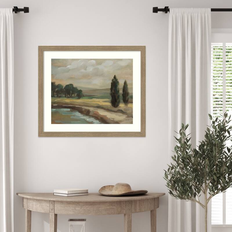 By the River by Silvia Vassileva Wood Framed Wall Art Print - Woodgrain Stripe Mocha
