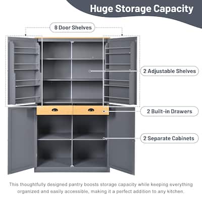 Large Storage Cabinet Pantry Sideboard with 8 Door Shelves & 2 Drawers