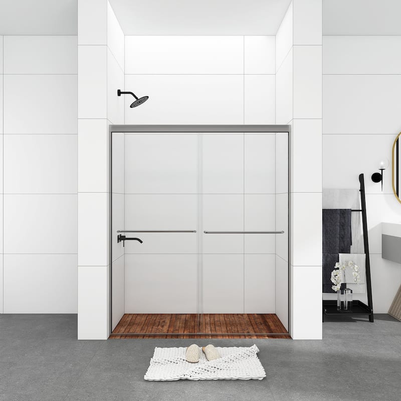 48/54/60 Inch Double Sliding Framed Shower Door with Clear Tempered Glass - 48" x 70" - Chrome