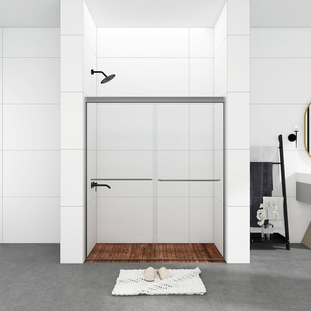 48/54/60 Inch Double Sliding Framed Shower Door with Clear Tempered Glass