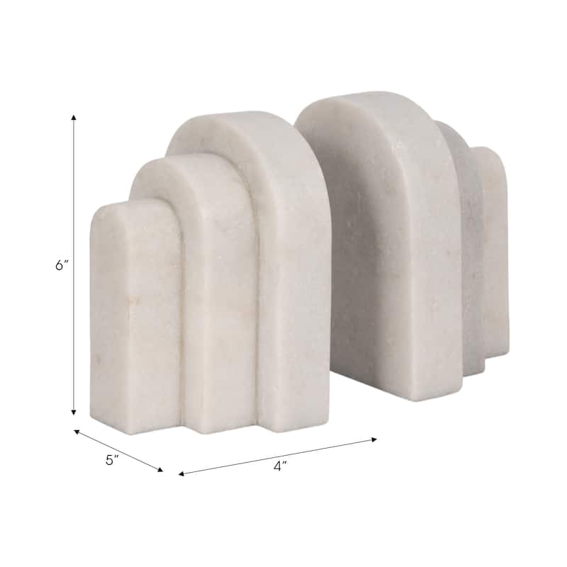 Modern Layered Arched Bookends - Home Desk Decor - Set of 2, 6", White - 6.0"