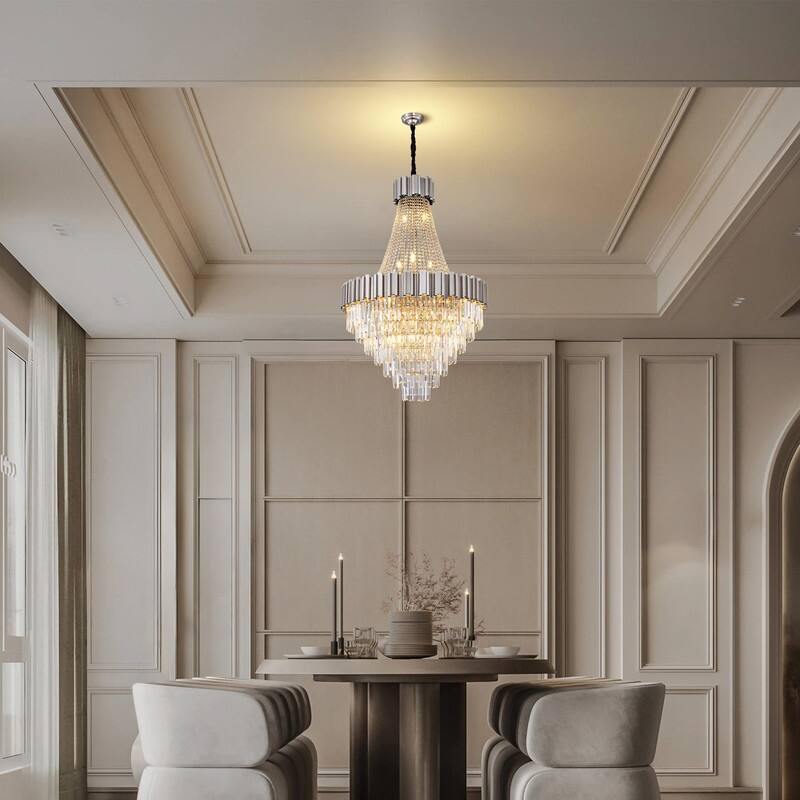 KAYLA Large Crystal Chandelier - 35.4"Modern 6-Tier 17-Light Chrome Ceiling Light, Luxury K9 Crystal