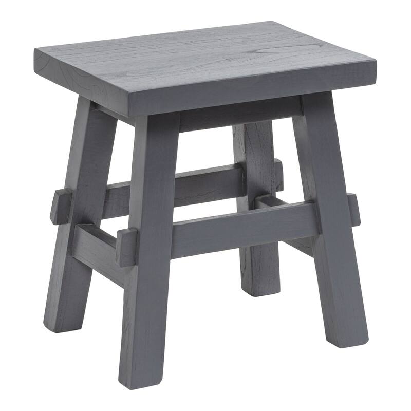 JONATHAN Y Revine Rustic Farmhouse Solid Mindi Wood Handcrafted Accent Stool - Dark Gray