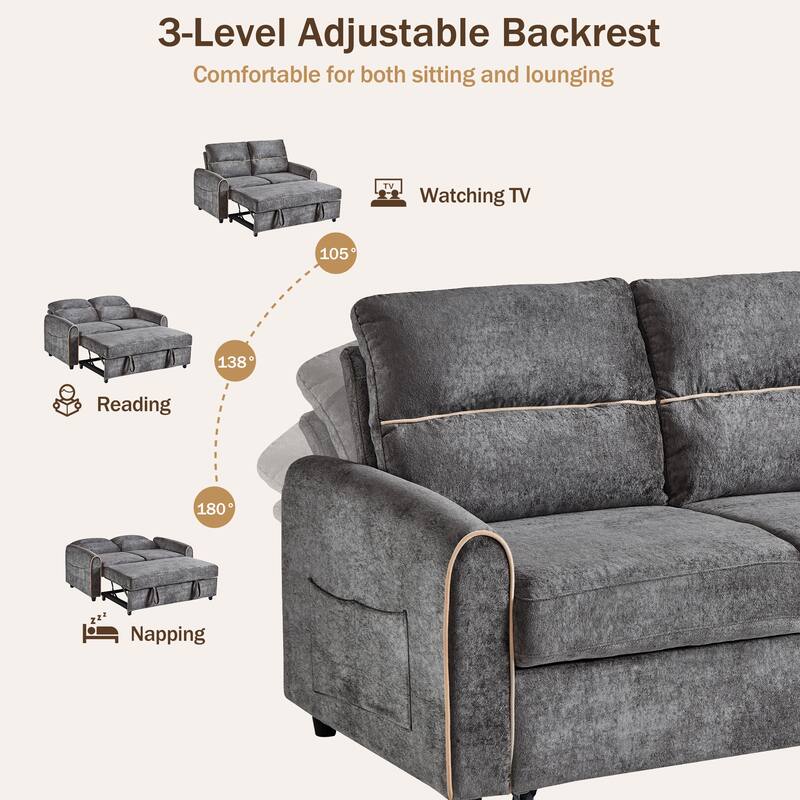 GDFStudio - 58" Chenille Convertible Sleeper Sofa with USB