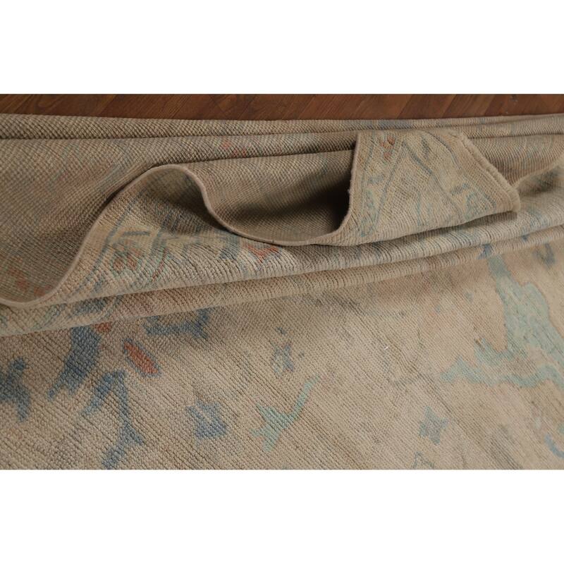 Floral Pink Oushak Turkish Area Rug Hand-Knotted Wool Carpet - 9'7"x 12'0"