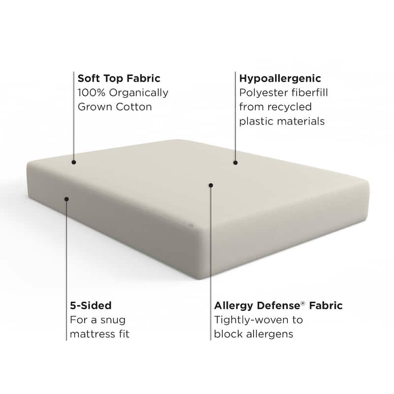 AllerEase Waterproof Mattress Pad with 100% Organically Grown Cotton Top - White