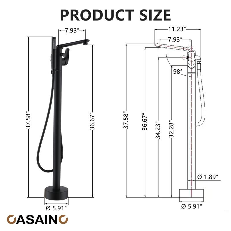 CASAINC Single-Handle Freestanding Floor-Mount Roman Tub Faucet with Handheld Shower