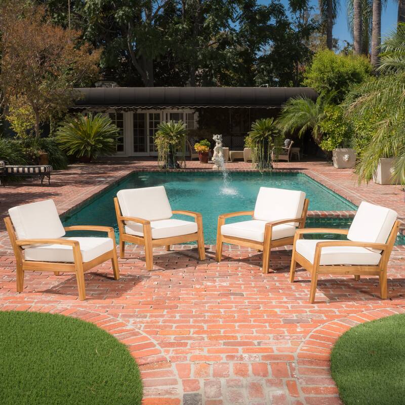 Grenada Acacia Wood Club Chairs (Set of 4) by Christopher Knight Home - Beige