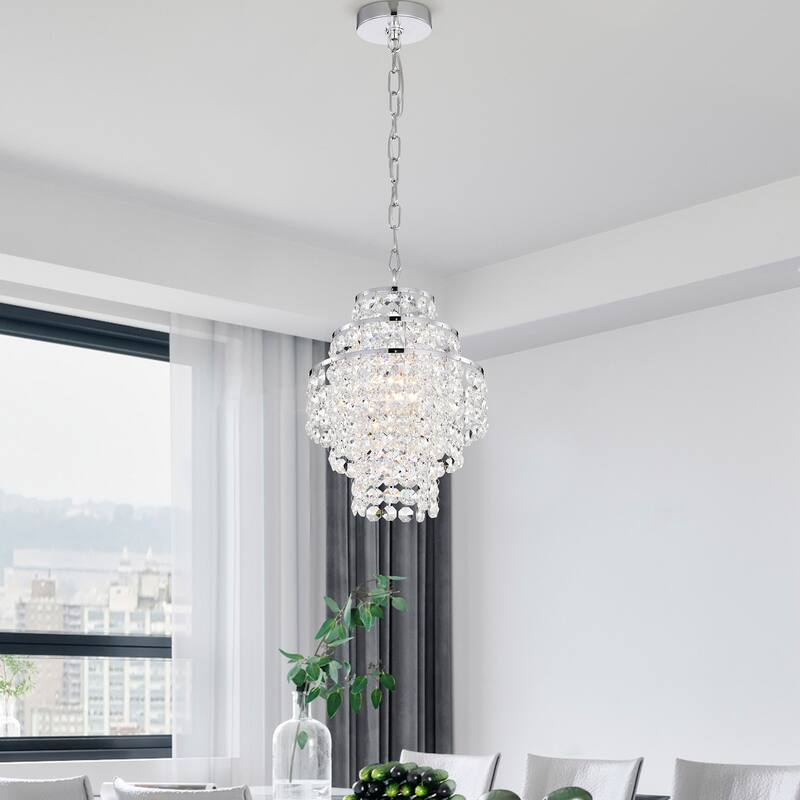 Chrome Finish 1-Light Glam Mini Chandelier with Tier Cascading Crystals